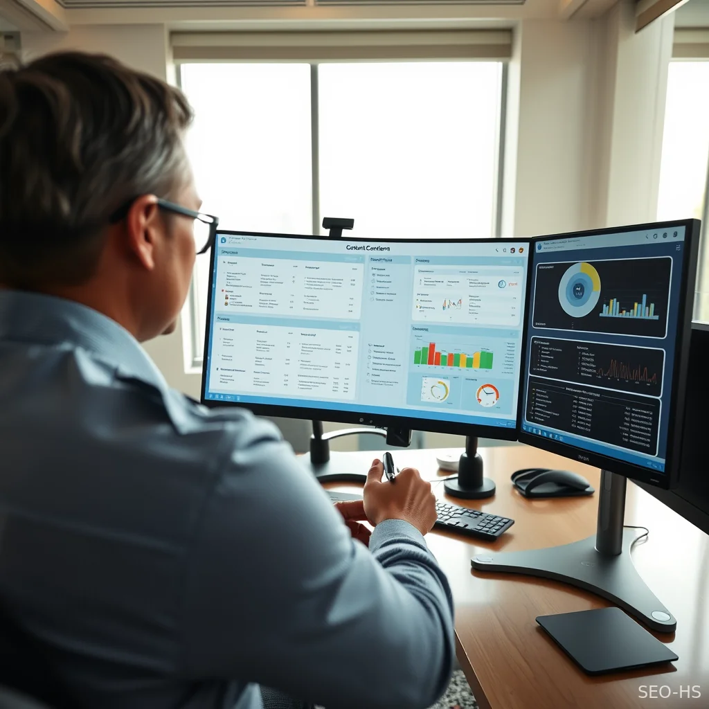 An executive reviewing automated draft outputs at a human-in-the-loop editorial sign-off gate in a modern advisory firm.
