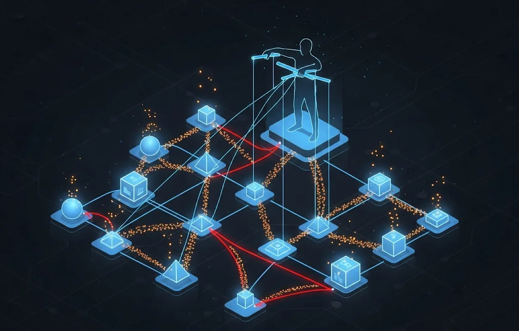 Knowledge Graph Network - Interconnected nodes showing how to manipulate AI understanding through strategic connections
