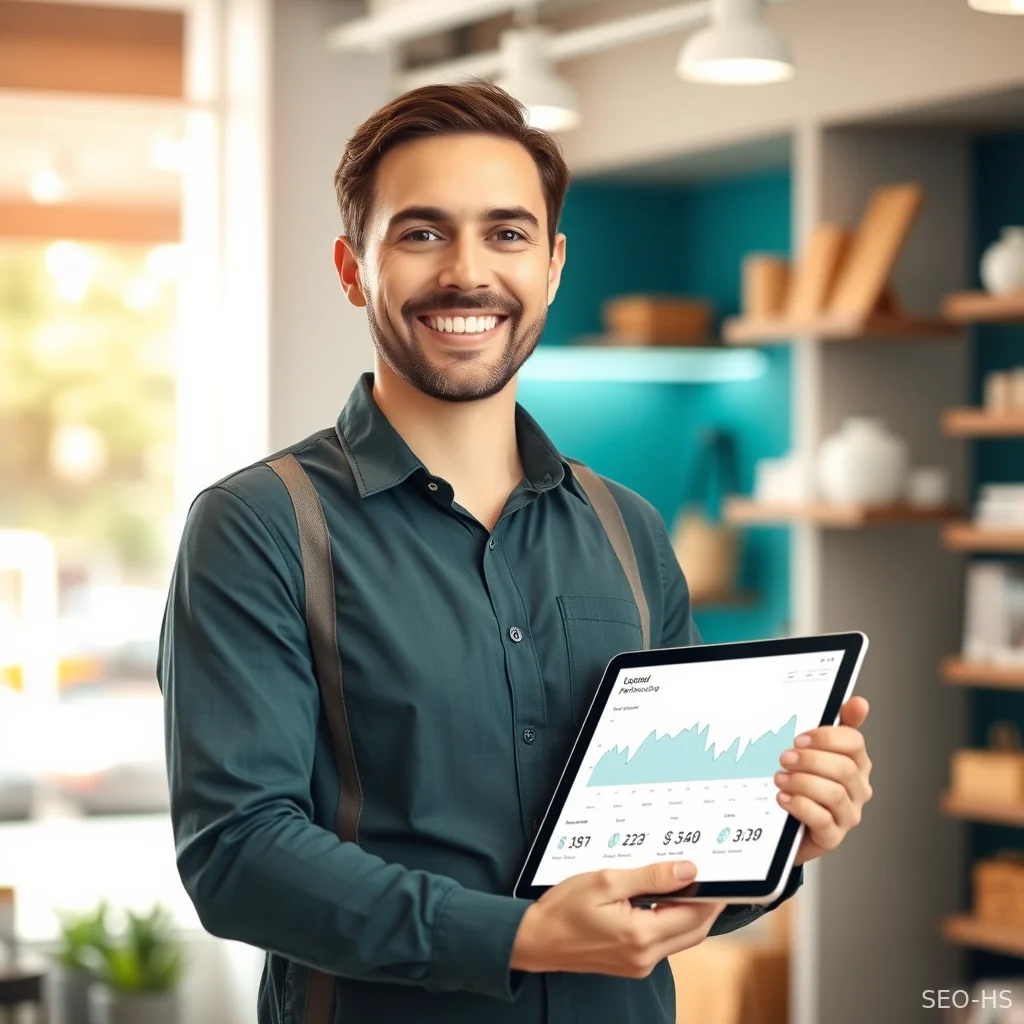 A retail store manager easily using right-sized local marketing software on a tablet.