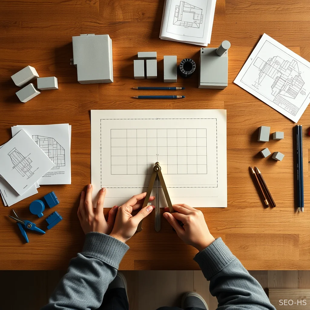 Architectural blueprint tools on a wooden desk illustrating the 80/20 hybrid execution pipeline design.