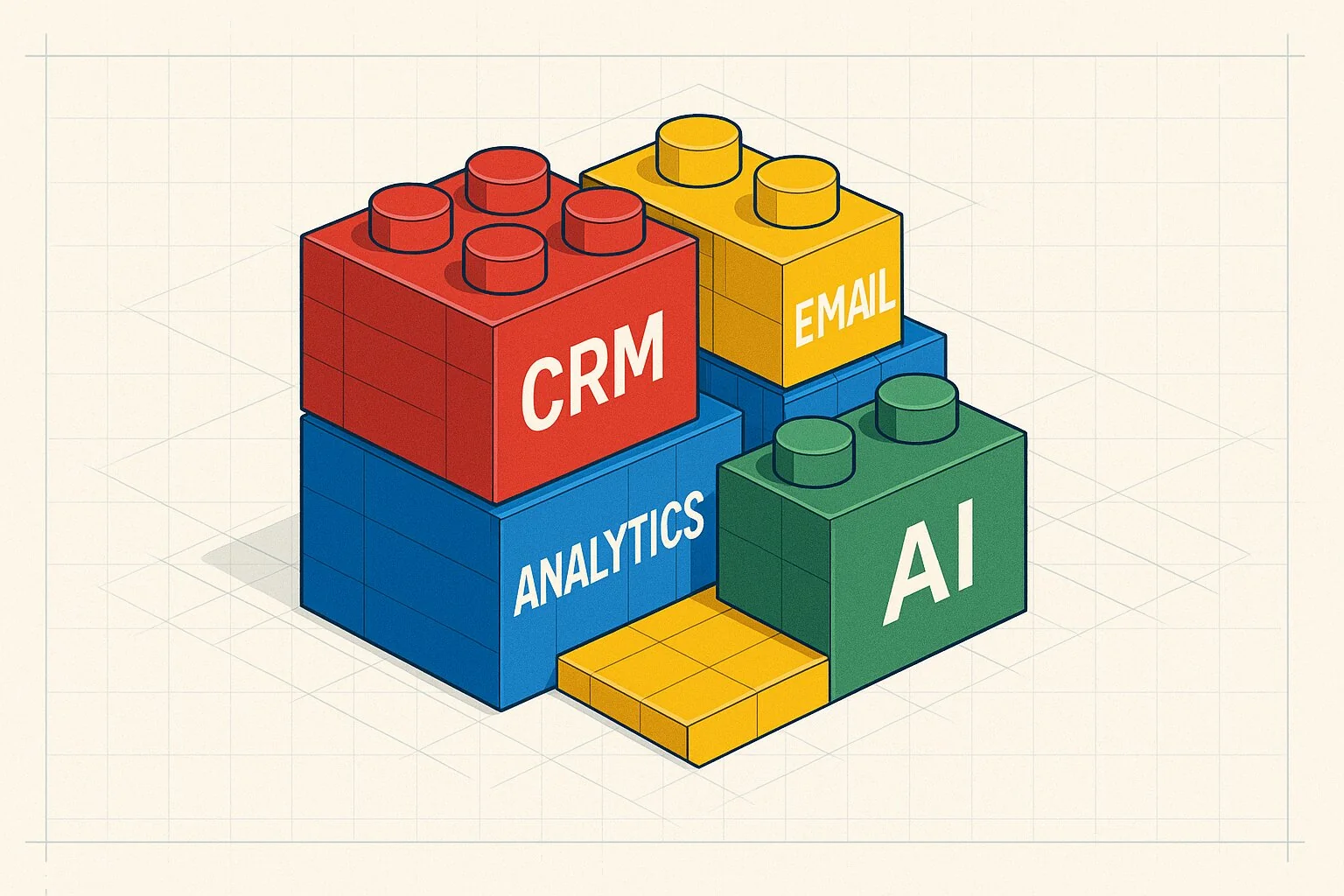 Modular marketing technology stack represented as colorful LEGO blocks
