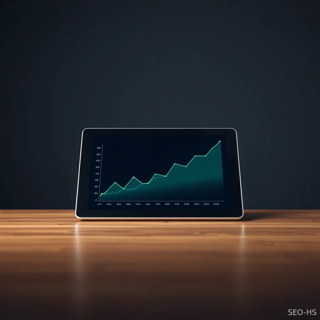 A sleek tablet showing an upward-trending performance graph, illustrating automated content refresh ROI.