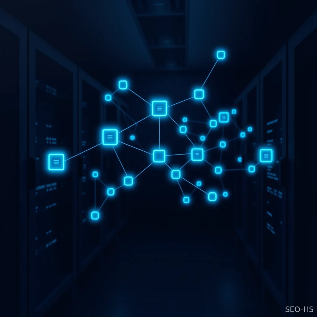 An abstract digital visualization of structured schema markup and interconnected web crawler access pathways.